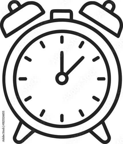 Alarm clock sketch hand drawn outline with bells and simple clock face. Vector illustration