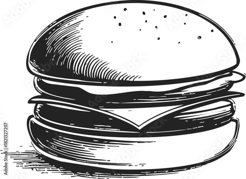 Burger sketch hand drawn style with cheese and lettuce layers. Vector illustration
