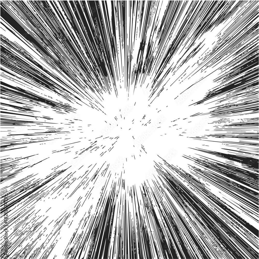 Naklejka premium Speed lines sketch hand drawn comic burst radial action background. Vector illustration