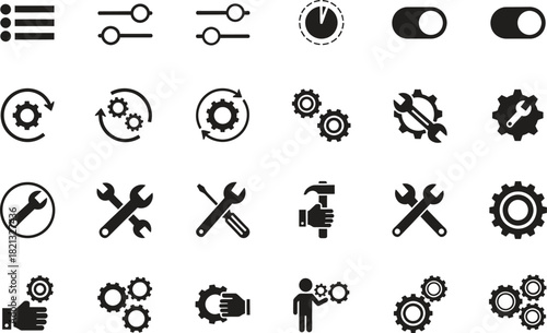 Set of engineering and maintenance icons for web design and apps