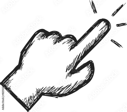 Hand pointing finger sketch, hand drawn style with motion lines. Vector illustration