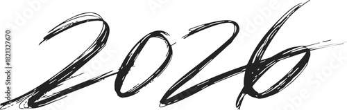 2026 hand drawn sketch numeral, bold brushstroke calligraphy style. Vector illustration