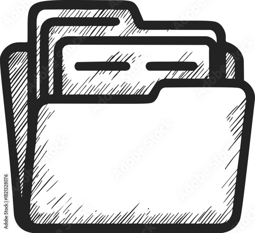 Folder icon sketch hand drawn style with overlapping document folders. Vector illustration