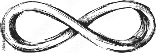 Infinity symbol sketch, hand drawn vector, rough brushstroke style, black on white. Vector illustration