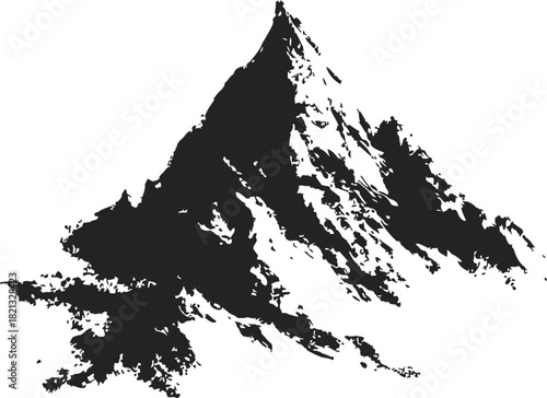 Mountain peak sketch, hand drawn vector, rugged summit with rocky slopes. Vector illustration