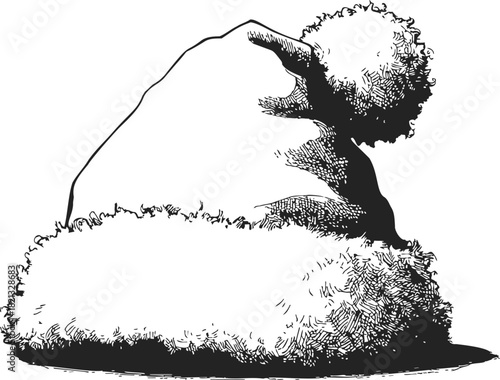 Santa hat sketch hand drawn style with fluffy trim and pompom. Vector illustration