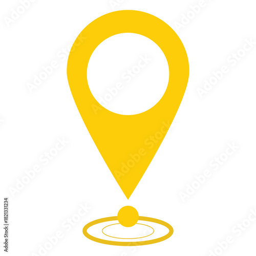Yellow map pin, locator icon, navigation symbol, GPS, marker vector, location point, travel guide, wayfinding.