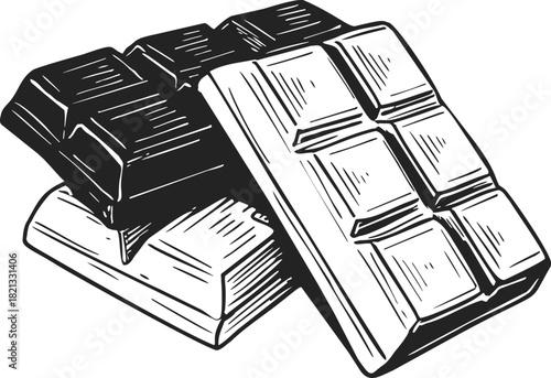 Chocolate bars sketch hand drawn style, stacked classic candy bar illustration. Vector illustration