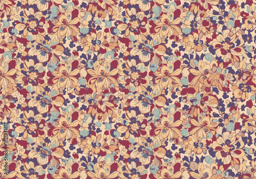 Floral Pattern Illustration in Warm Tones A Textured and Decorative Background Design