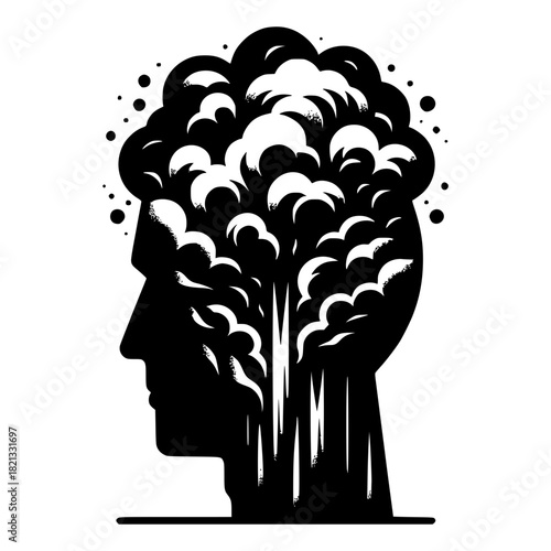 a human head silhouette depicting stress vector image illustration