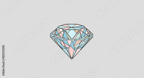 Pastel Geometric Diamond Illustration on Light Gray Background, Minimalist Style