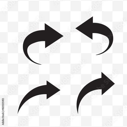 Four black curved arrows pointing in different directions on a transparent background