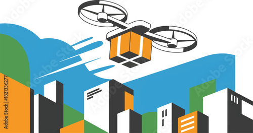Futuristic Drone Delivery Service over a Cityscape