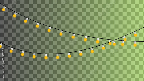 String of glowing yellow party light bulbs hanging on a string