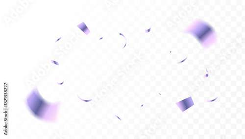 Sparkling cascade of iridescent purple confetti ribbons creating a joyful and vibrant atmosphere, ideal for any celebratory design or festive overlay