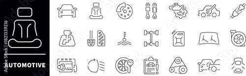 Automotive line icons set. Automobile related icons