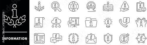 Information vector icons in line style. Information thin line icons set. Info outline icons