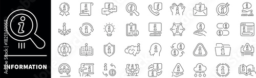 Information vector icons collection. Information symbols in line style. Information thin line icons set. Insights outline icons