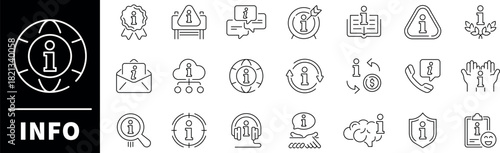 Info vector icons in line style. Information thin line icons set. Info outline icons
