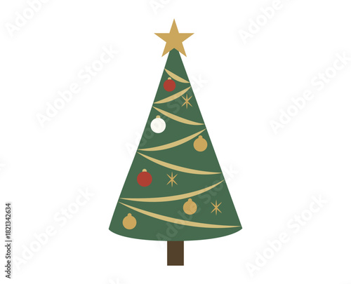 Árbol de navidad minimalista con adornos y estrella en estilo retro moderno