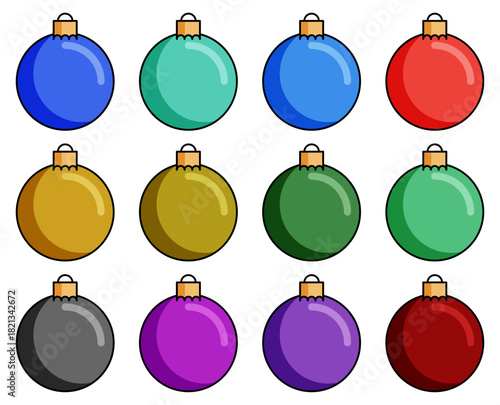 Hoja de iconos de bolas de navidad de colores variados