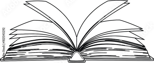 Open book with pages turning outline illustration