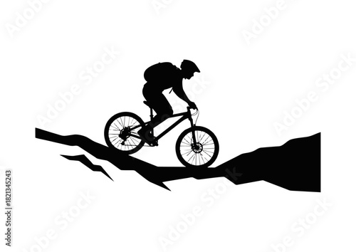 Dynamic silhouette illustration of a mountain biker navigating a challenging and rugged off-road trail, embodying the spirit of extreme outdoor adventure and athleticism