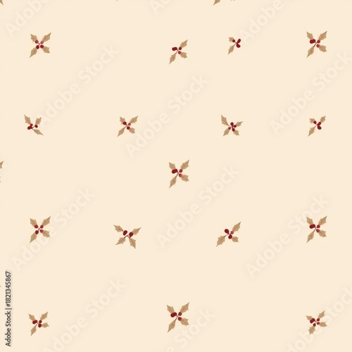 Floral pattern on cream background with delicate leaves and flowers  