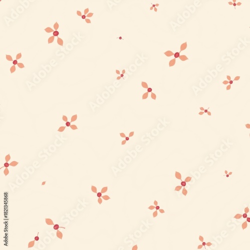 Floral pattern with small blossoms on a cream background  