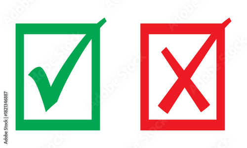 Checkmark and cross vector icons, approval and rejection symbols for voting graphics, confirmation elements, decision marking and interface design