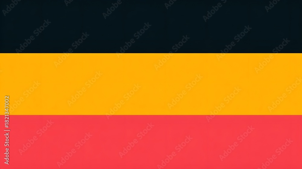 Fototapeta premium Abstract graphic design with three parallel horizontal stripes in bold black vivid orange yellow and striking crimson red offering a clean and modern background or element