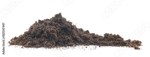 pile peat moss soil isolated on a white background. texture dirt in flowerpots for tree flower. compost dust gardening and agricultural