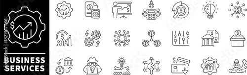 Business services vector icons in line style. Business services related icons. Business icons