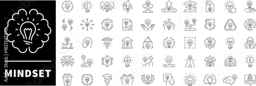 Mindset related icons collection. Mindset vector icons in line style. Idea icons set. Creativity outline icons