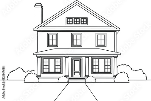 Line drawing of a two story house