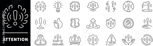 Attention vector icons set in line style. Attention related icons collection. Awareness signs set