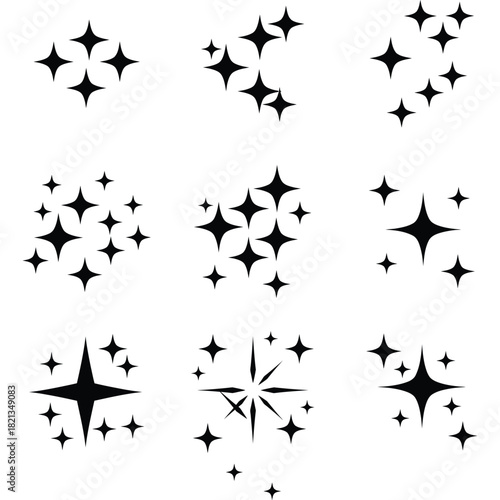 Sparkle Star Icon Set clean shine magic effect vector illustration graphic design symbol element shape