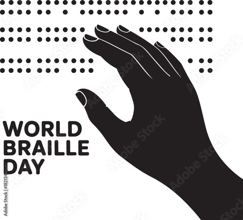 World braille day celebration with a hand reading braille text