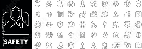 Safety icons collection. Thin line safety icons set. Protection related icons