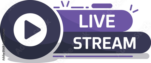 Engaging vector graphic representing an active online video broadcast, featuring a prominent play button symbol on a circular background and 'LIVE STREAM' text