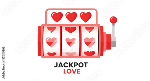 A vibrant illustration of a slot machine with hearts displayed on its reels symbolizing a love jackpot win