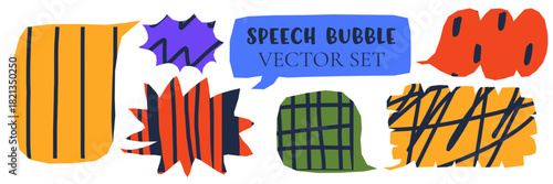 Quirky bubble and badge shapes with paper texture and line pattern. Random round elements evoke a handmade collage feel. Great for text design and playful layouts