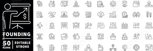 Business startup icons set. editable line icons, outline, new venture symbols