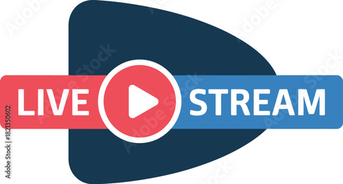 Live stream button icon with a play symbol, perfect for online broadcasting, video streaming services, and digital media. A vector graphic emblem isolated on a white background
