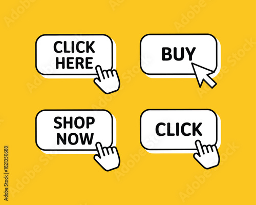 Colorful click-through buttons with call-to-action wording on a yellow background, ideal for website design