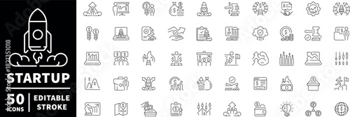 Startup icons set. editable line icons for entrepreneurship and innovation projects