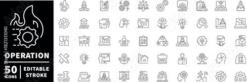 Operation icons set: editable line icons with outline style, symbols, editable stroke