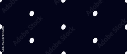 Black background with large white dots in seamless layout. Minimal polka pattern with simple geometric hand drawn texture. Vector illustration on an isolated background.