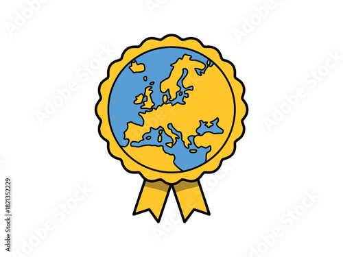 A stylized European continent is depicted on a golden award ribbon against a white background.