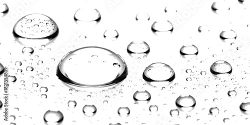Refreshing transparent water drops on a clean clear surface, abstract texture
